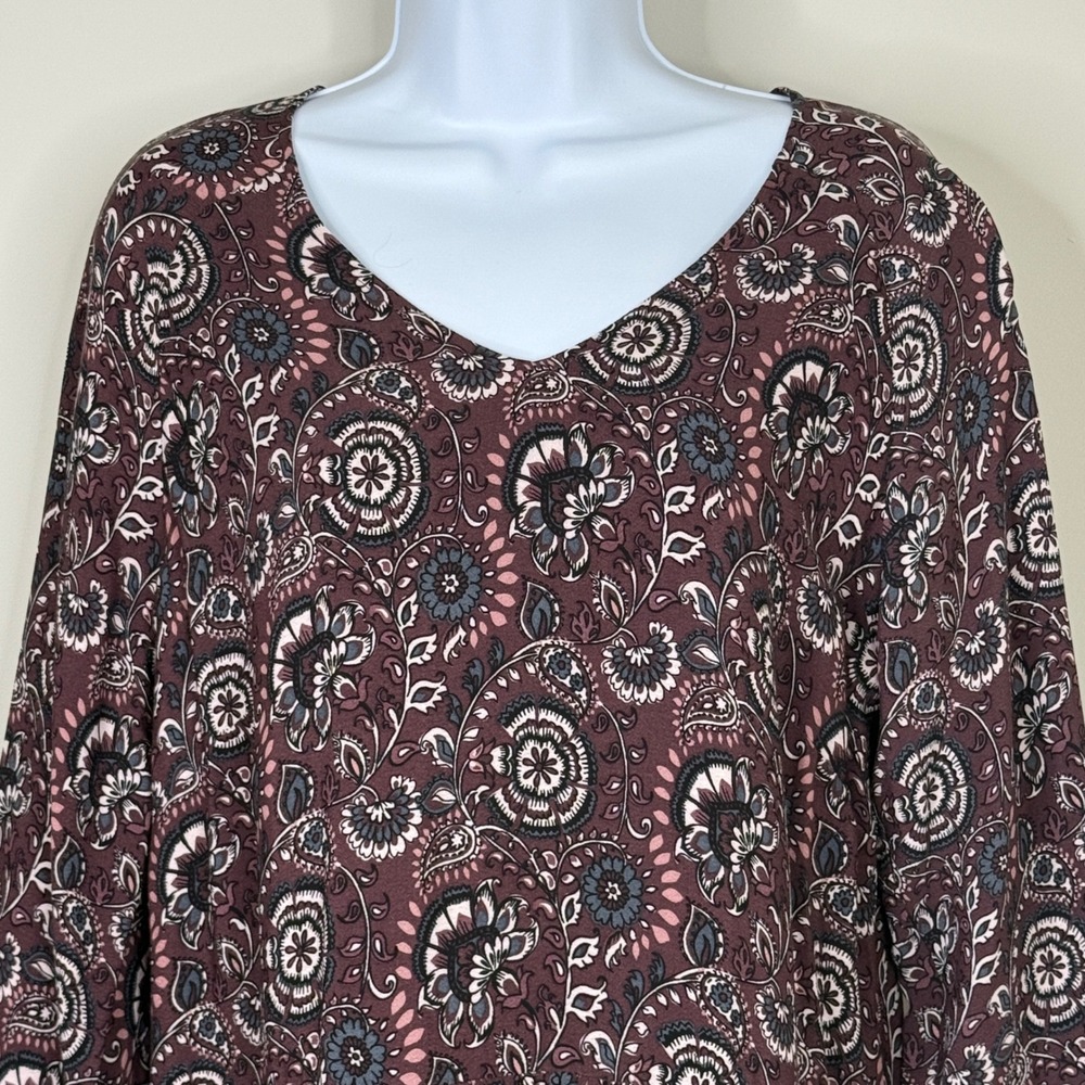 Garnet Hill Dress‎ Sz 10 Floral Pleated Fit Flare w/Pockets Long Sleeve Boho - Picture 3 of 11